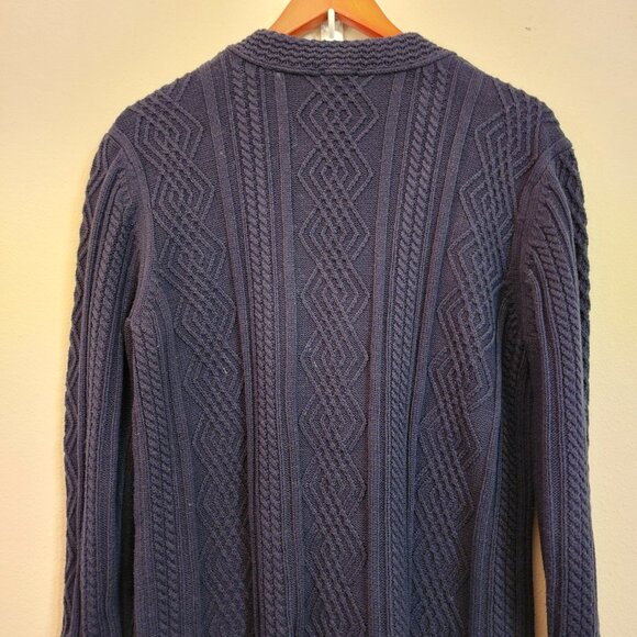 Cabi Cotton Blnd Cable Knit Cardigan Sweater Navy Blue Slat Fisherman Women M - Picture 12 of 16
